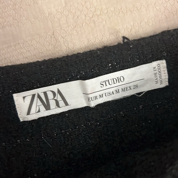 ZARA BLACK Textured tweed Midi Fringe pencil skirt MEDIUM - Picture 4 of 4